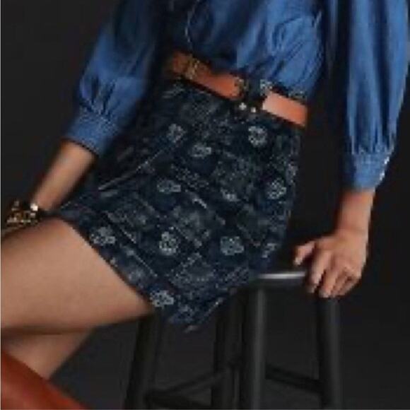 Anthropologie Pilcro Corduroy Mini Skirt Women’s Size 10 Blue Motif NWT - Picture 1 of 9